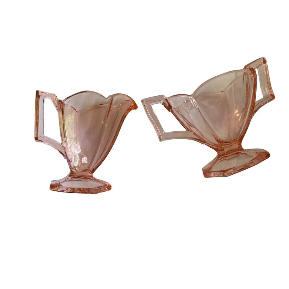Antique Heisey #354 Flamingo Pink Depression Glass Cream & Sugar Set